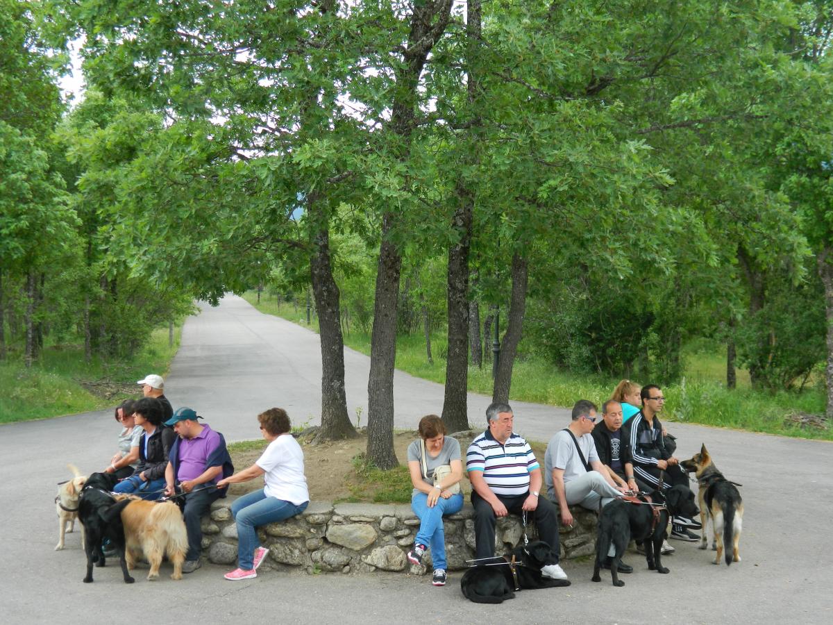 Un grupo de usuarios sentados a la entrada del Albergue