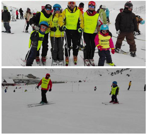 Dos momentos donde los participantes disfrutan de la nieve en las pistas de esquí