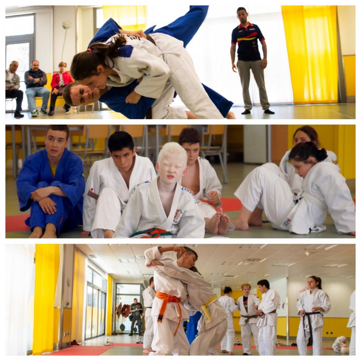 Collage con varios momentos de la competición de judo
