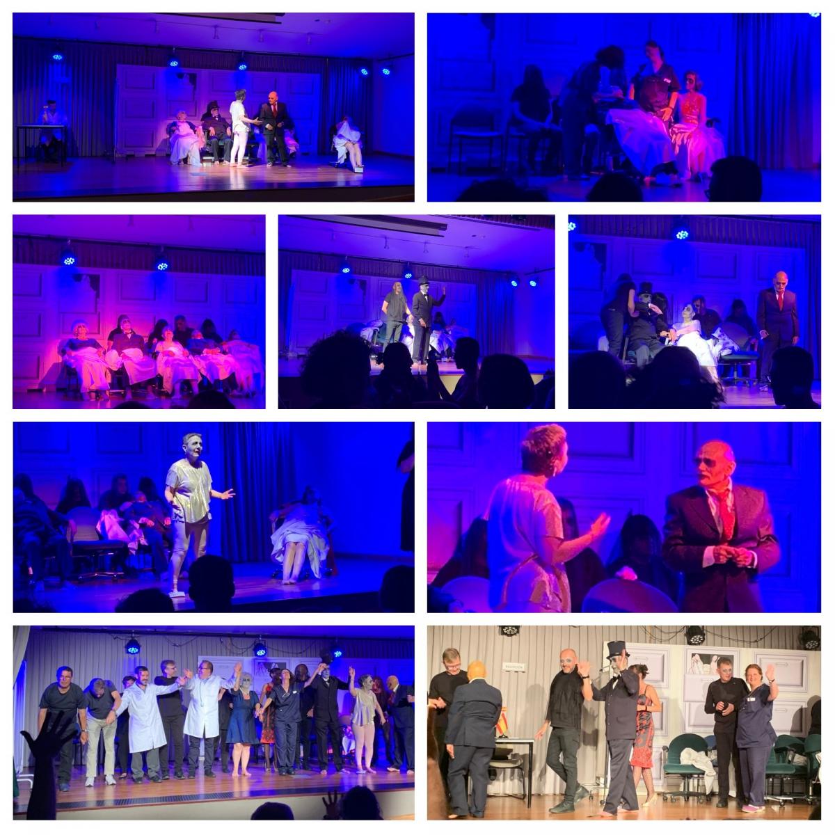 Collage con varios momentos de la representación de Babel Teatro