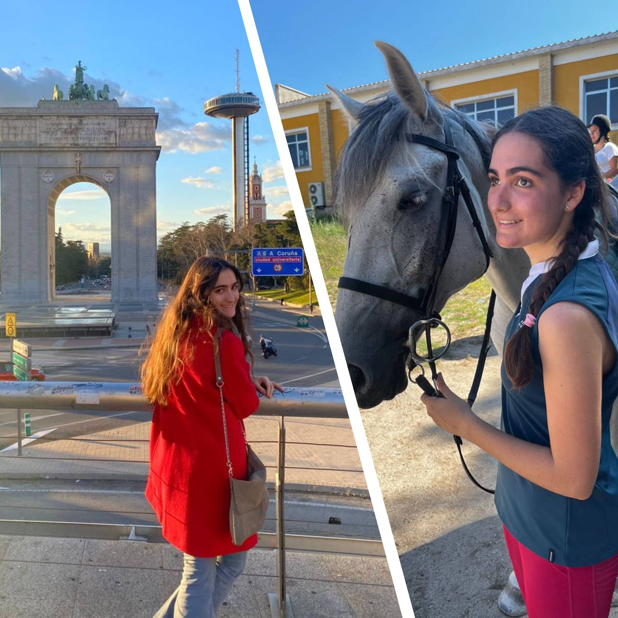 Collage de visita por Madrid y junto a su caballo