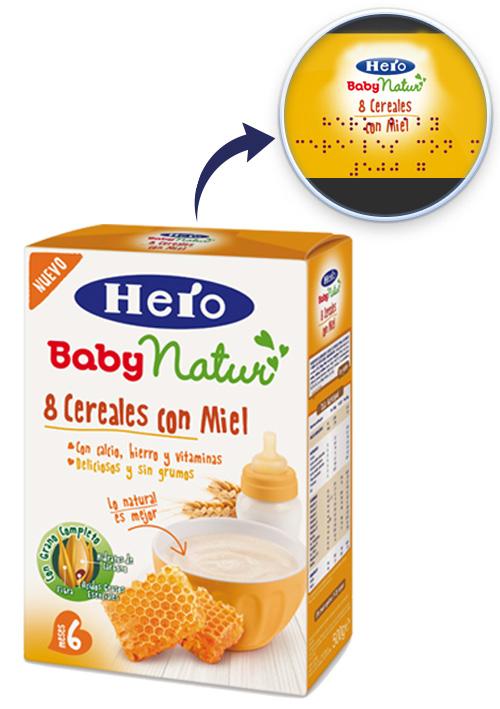 Caja de cereales con la muestra del etiquetado en braille