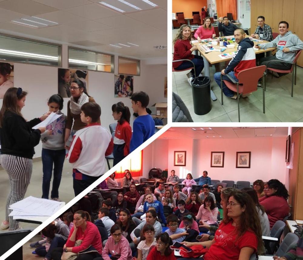 Collage con imágenes de las familias en diferentes aulas