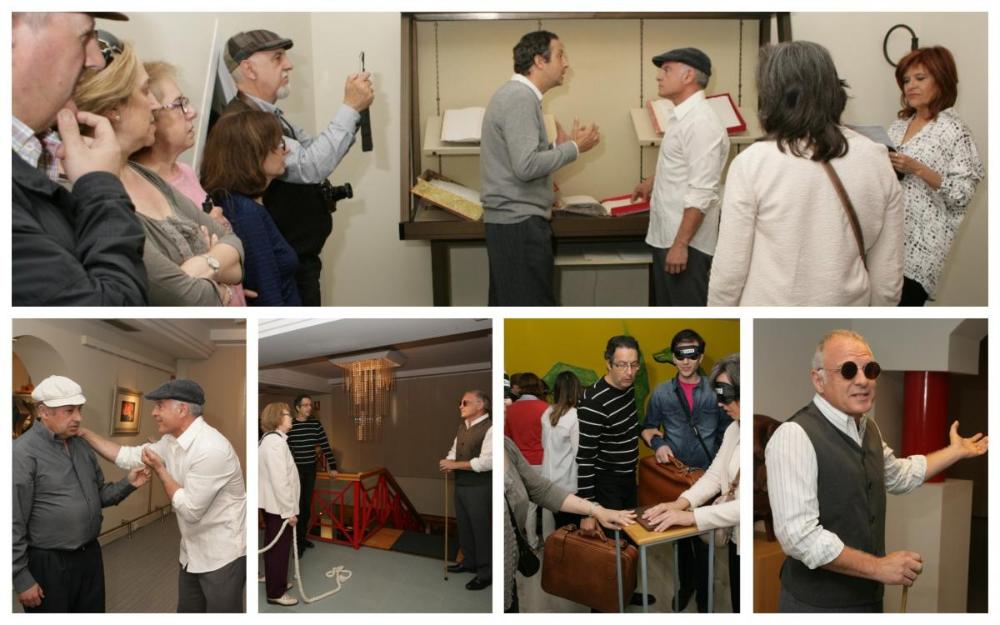 Collage con varios momentos de la dramatización en el Museo TIflológico