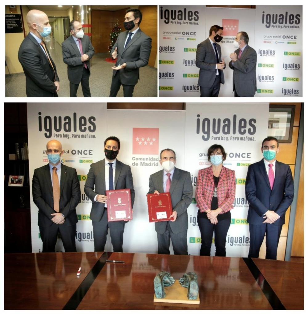 Collage con varios momentos de la firma del convenio con el consejero