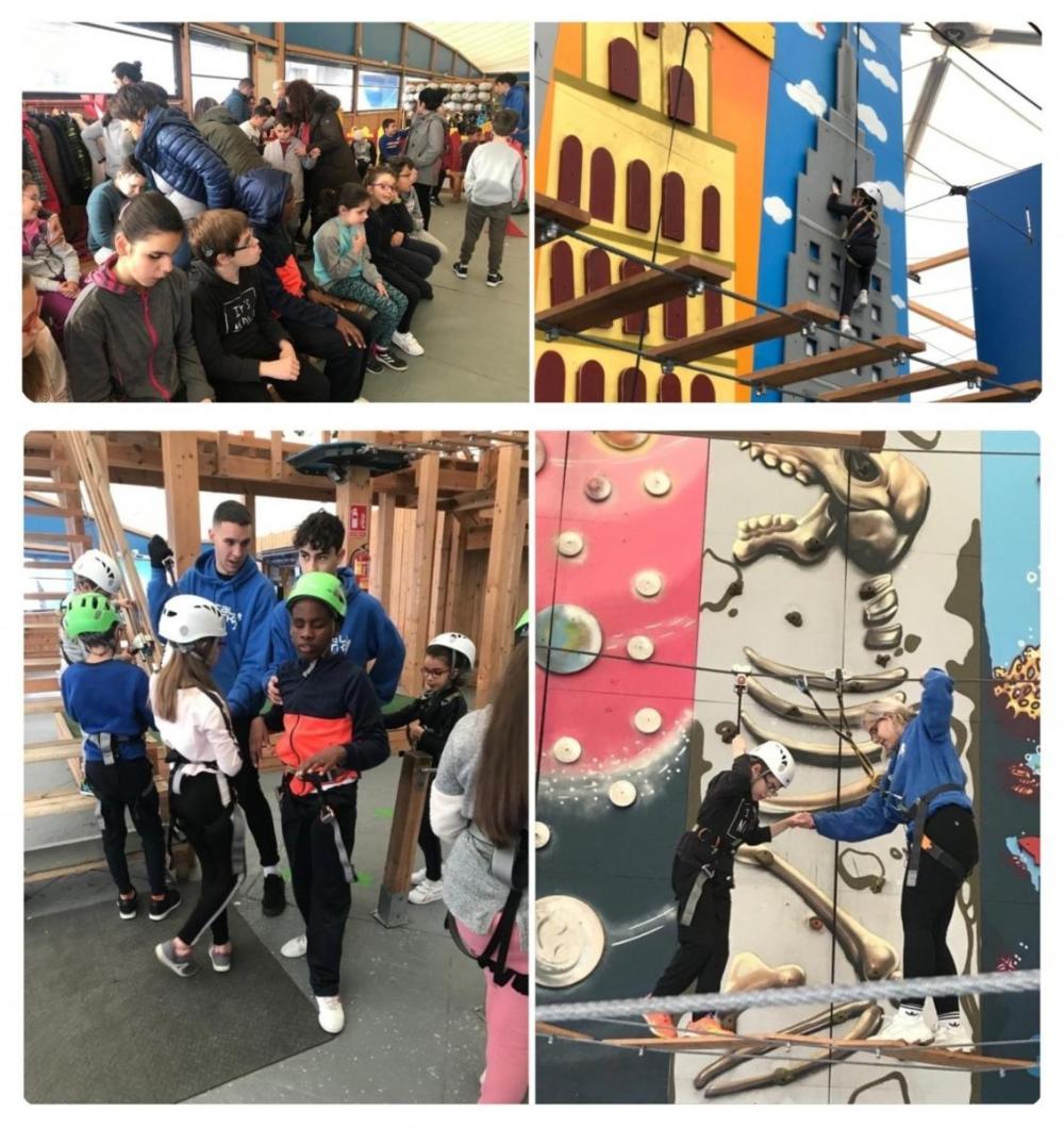 Collage con varios momentos de la actividad de escalada