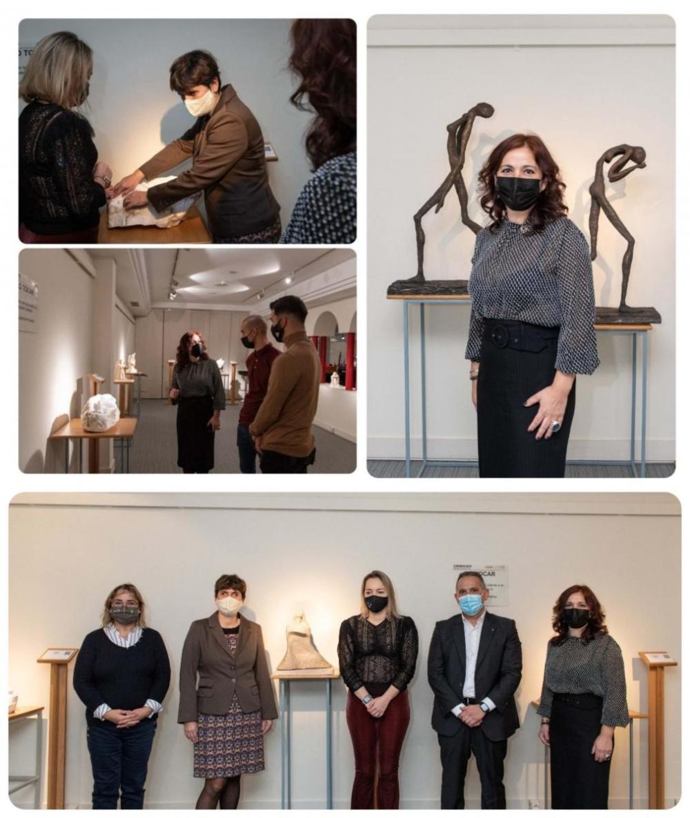 Collage con varios momentos de la inauguración de la exposición de Alicia Rubio