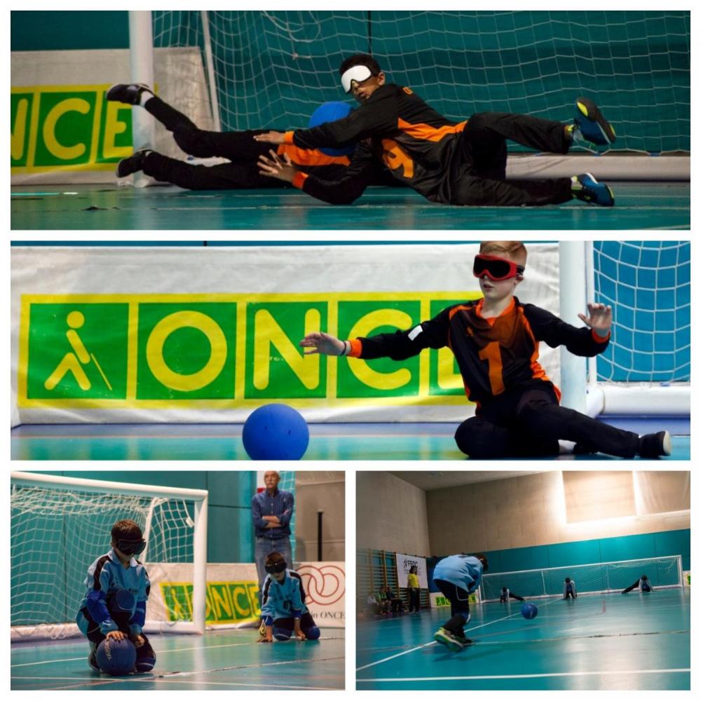 Varios momentos de la competición de Goalball
