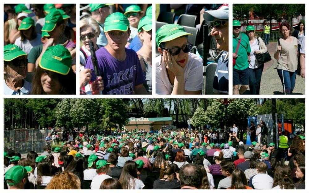 Varios momentos del comienzo del Día de la ONCE donde los asistentes portan las gorras institucionales