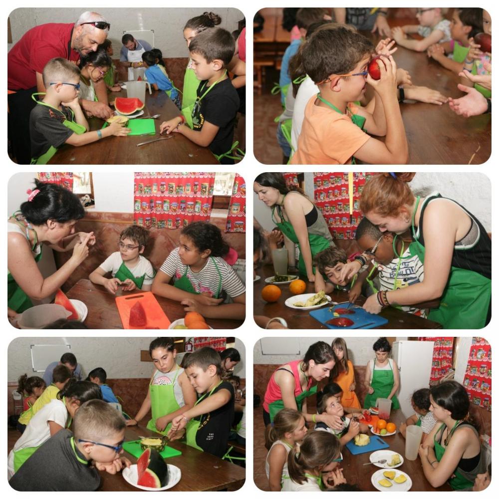 Collage con diversos momentos de los talleres de cocina