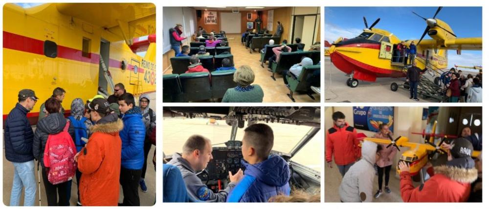 Collage con varios momentos de la visita a la Base de Torrejón