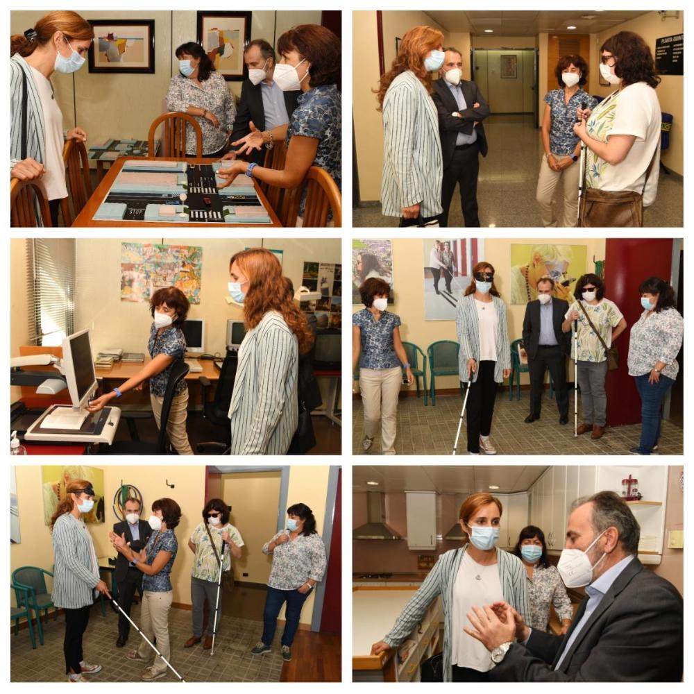 Collage con varios momentos de la visita de Mónica García
