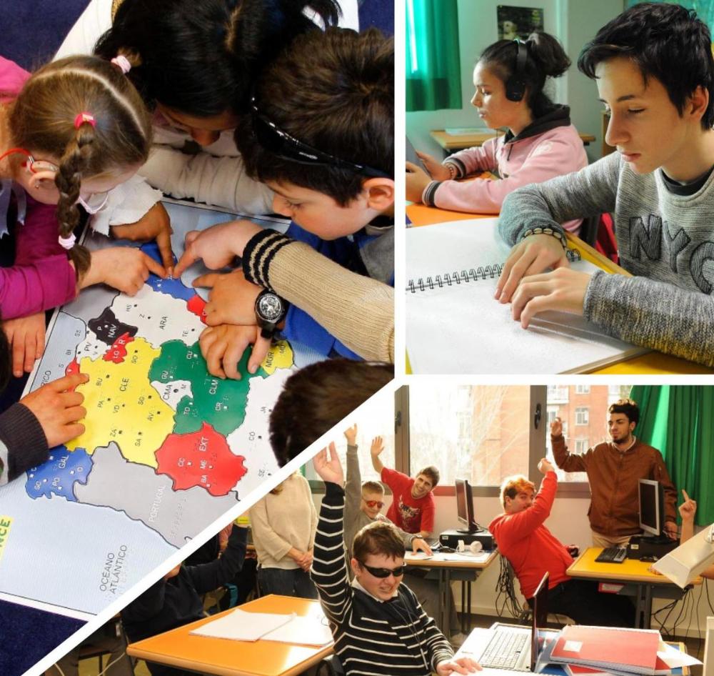 Chavales ciegos en varios momentos dentro de las aulas