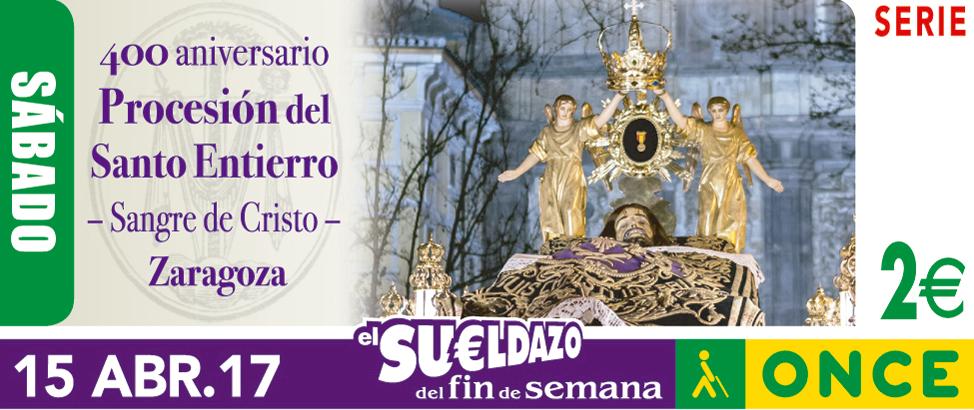 Cupón del 15 de abril dedicado al 400 aniversario de la Procesión del Santo Entierro, de Zaragoza