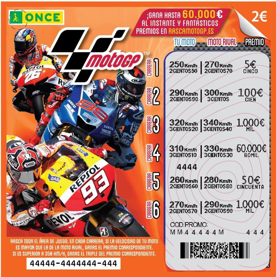 Boleto del Rasca 'Moto GP' con el área de juego descubierta