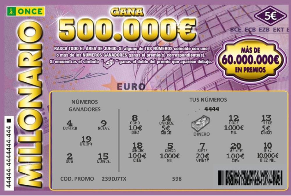 Imagen boleto 'Millonario' con área de juego rascada