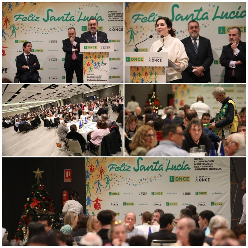 Collage con las intervenciones y varios momentos de la comida
