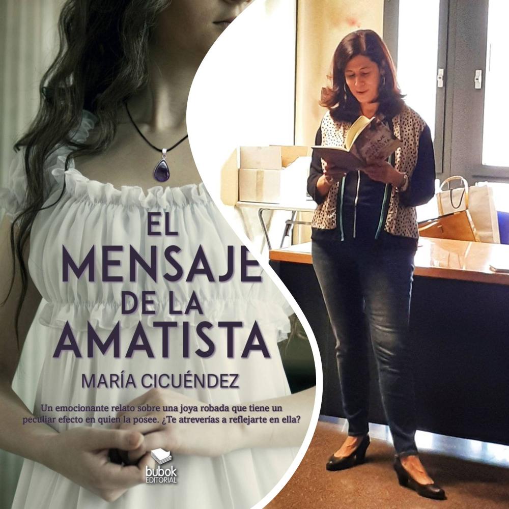 Portada del libro y María leyendo