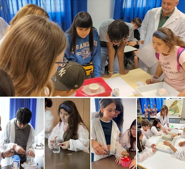 Los chavales realizando prácticas de laboratorio