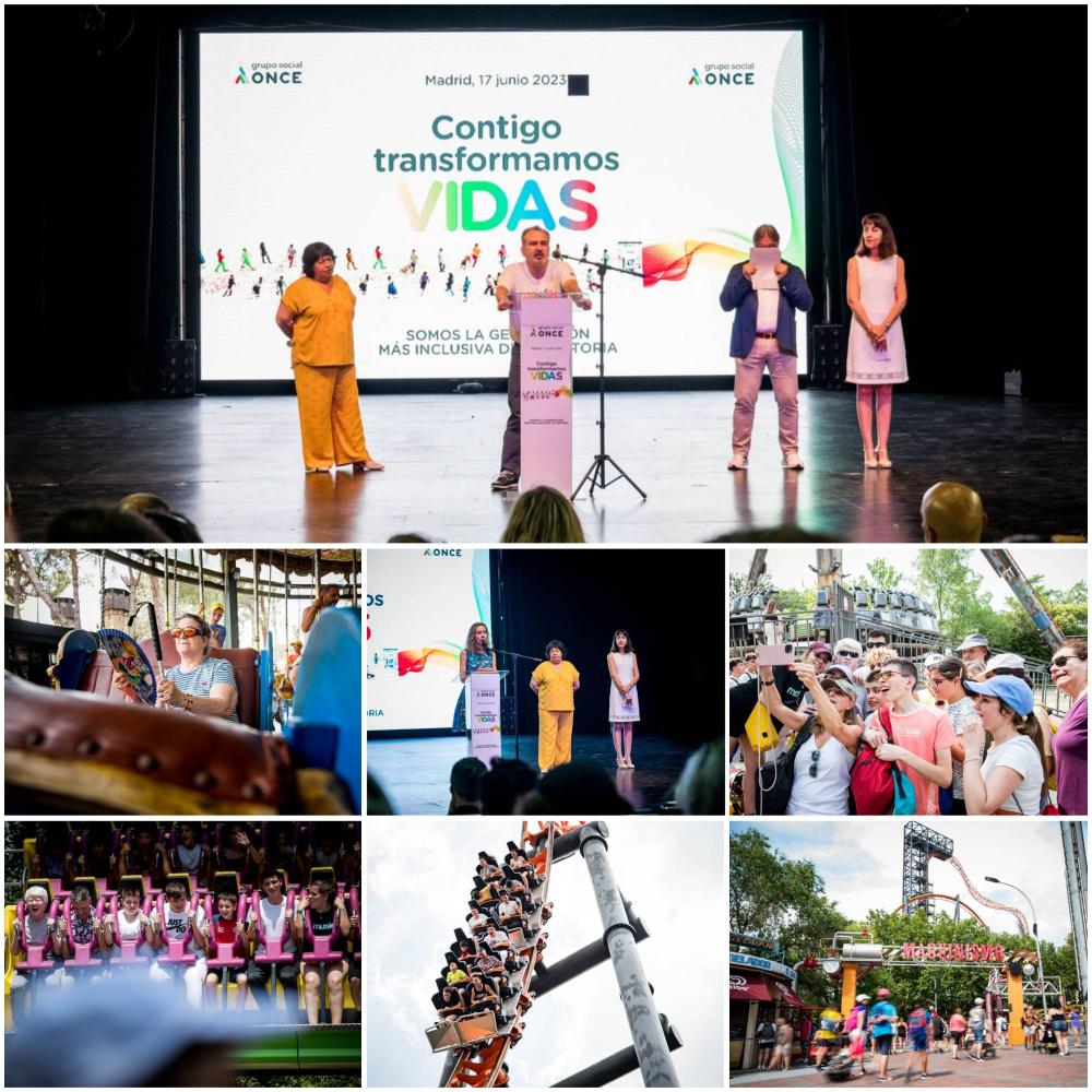 Collage con varios momentos de la Jornada en el Parque de Atracciones
