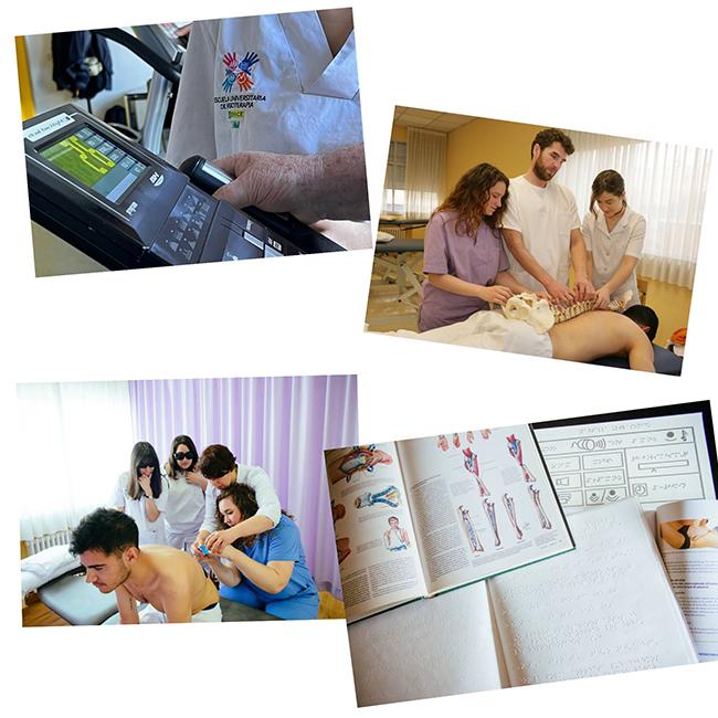 Collage con varias de las adaptaciones con las que cuenta la Escuela de Fisioterapia