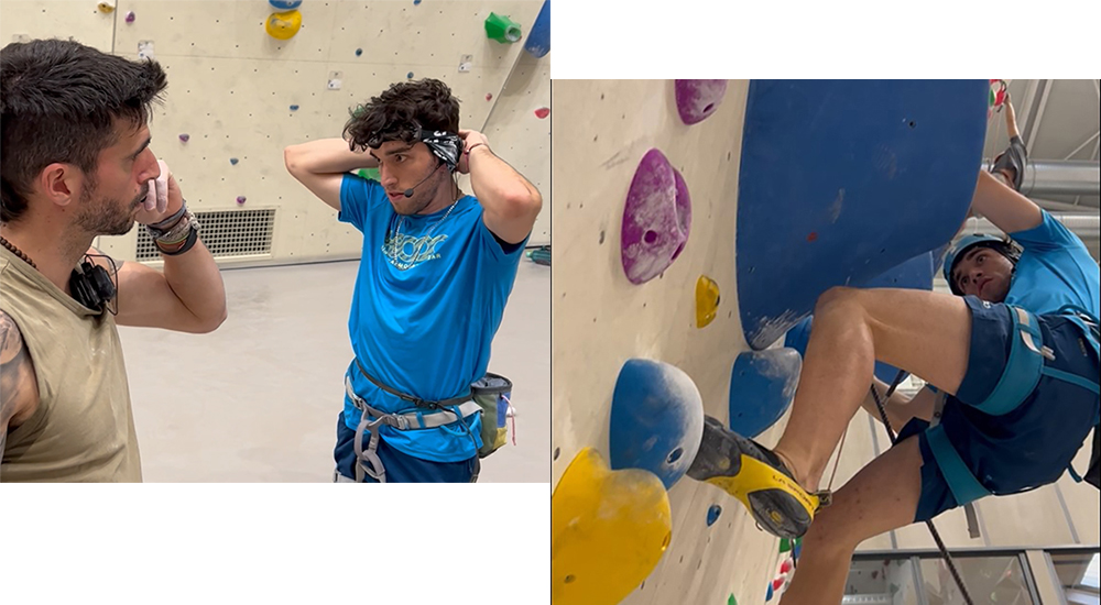 Guiile junto a su entrenador y en otro momento de la escaladad