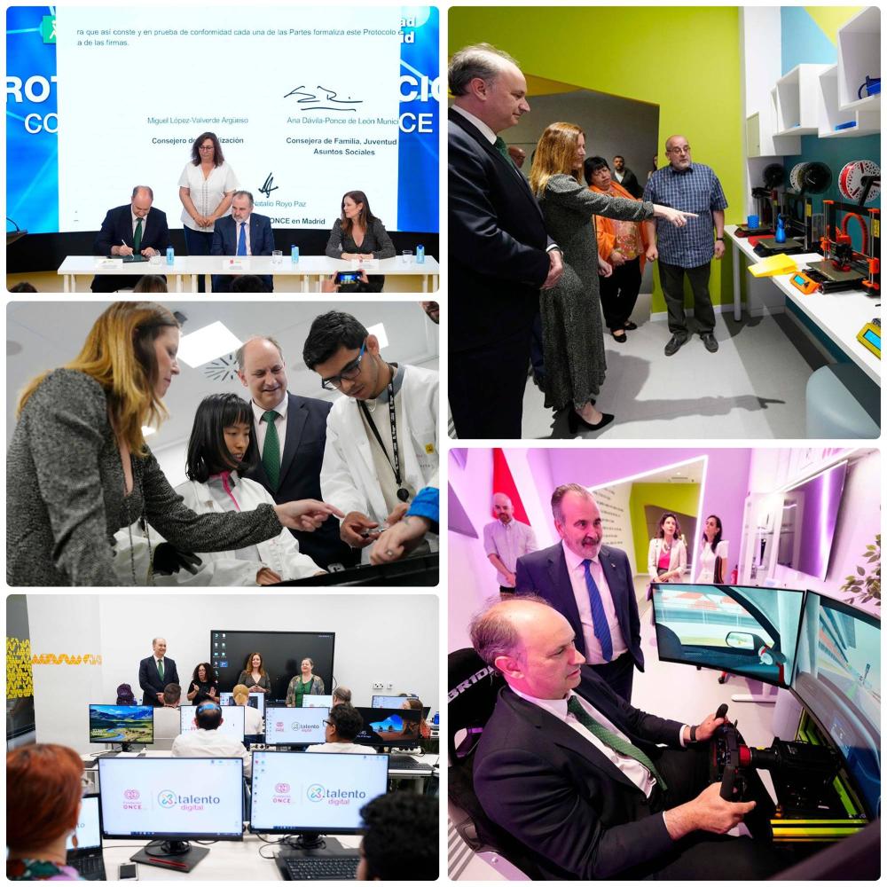 Varios momentos de la visita en la sede de Por Talento Digital