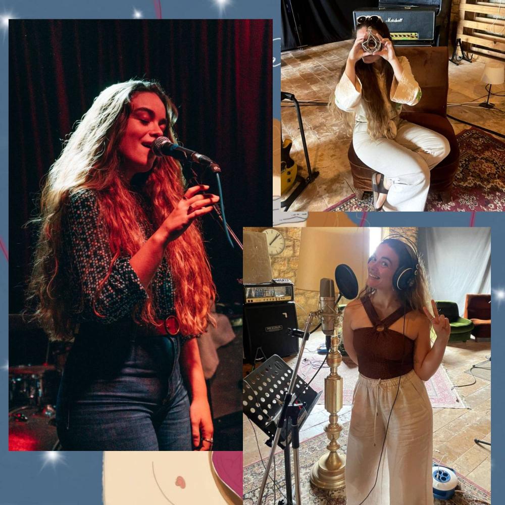 Fátima cantando en el estudio