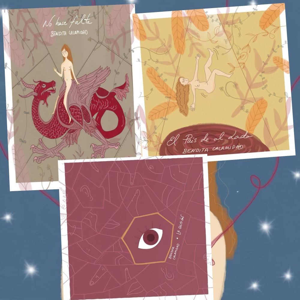 Tres de los dibujos que acompañan a sus correspondientes canciones