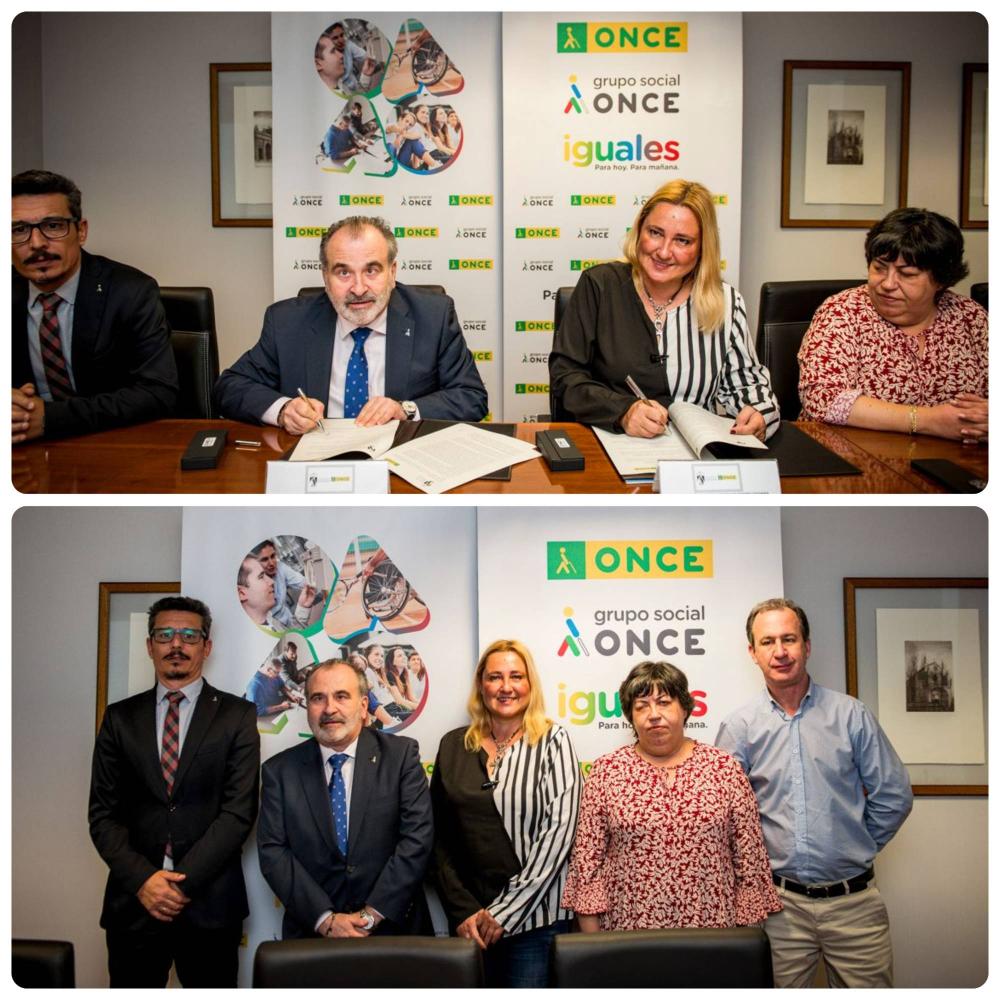 Momento de la firma del convenio y foto de familia de todos los participantes