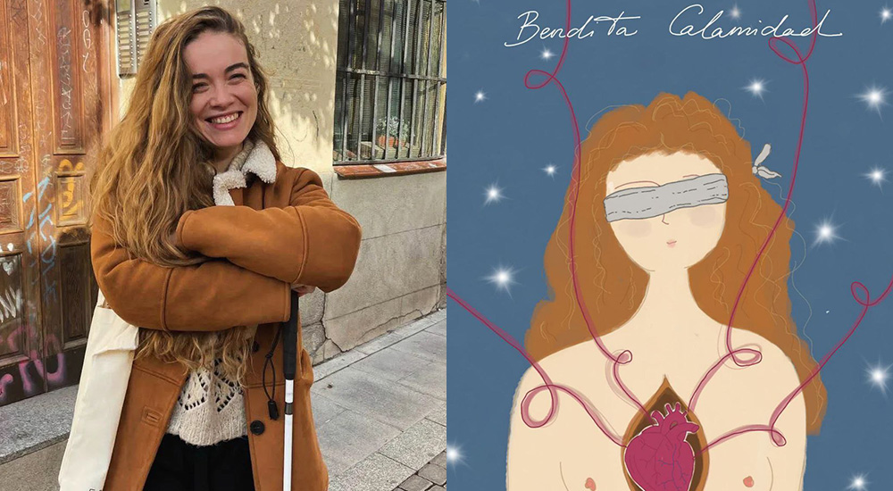 A la izda. Fátima Fuster y a la drcha. la portada de Bendita Calamidad