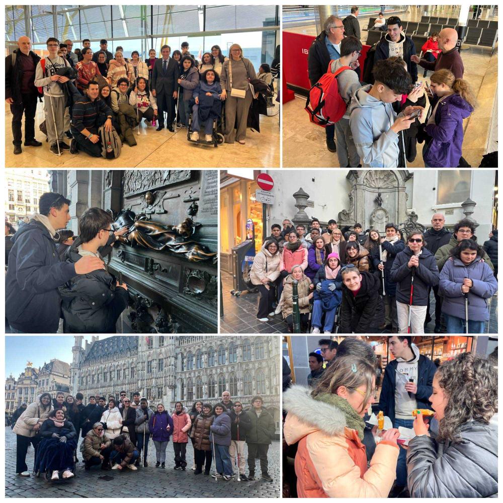 Varios momentos de la visita de los chavales por Bruselas